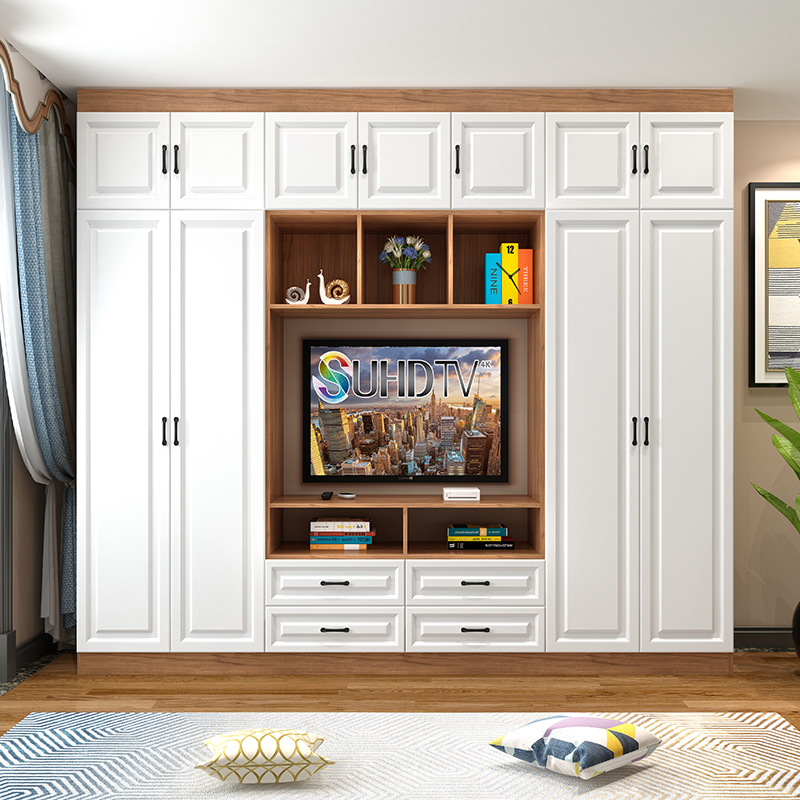 现代衣柜电视机柜一体卧室组合墙小户型多功能主卧定制实木储物柜