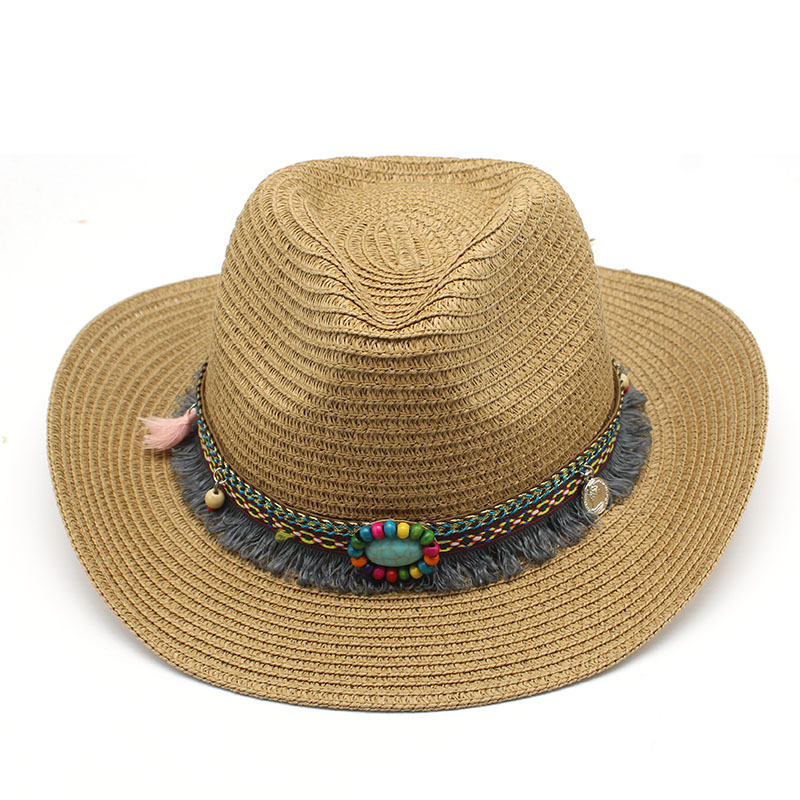 少数民族风牛仔草帽夏季沙滩帽男女士情侣牛仔遮阳帽防晒太阳帽