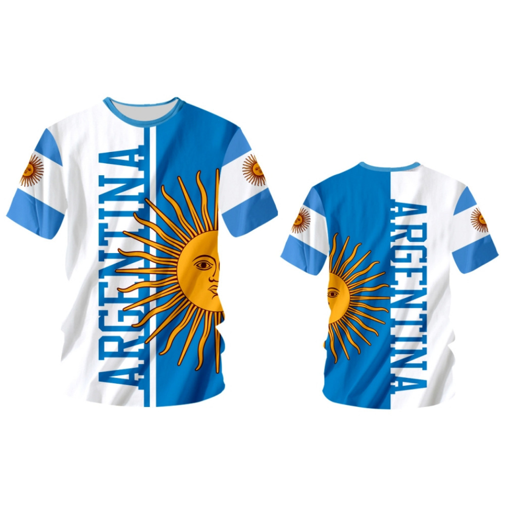 阿根廷T恤男子3D国旗国徽印花短袖街头时尚T恤足球衫阿根廷球迷服