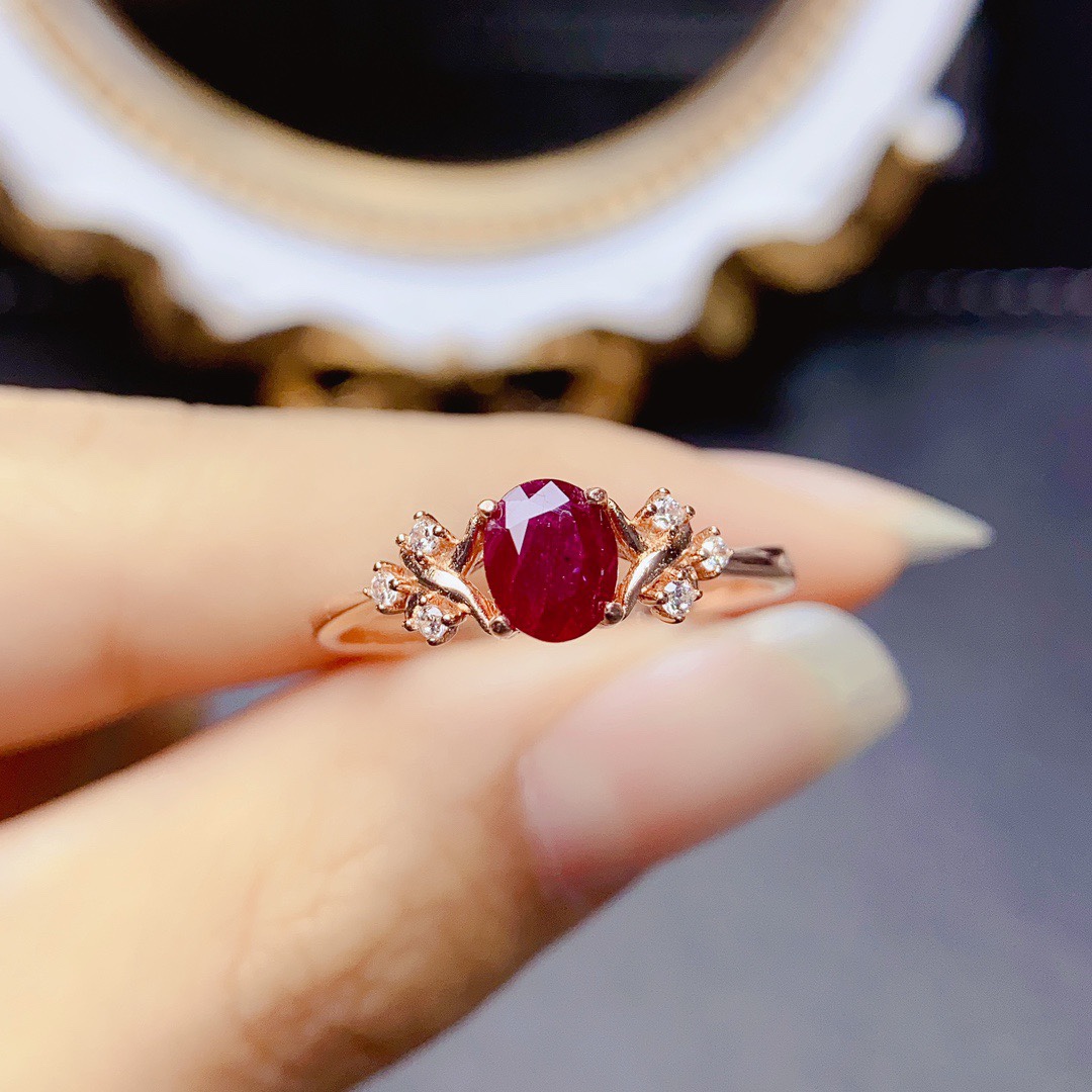 【中国地质大学】天然红宝石戒指，晶体全净火彩爆闪，S925银