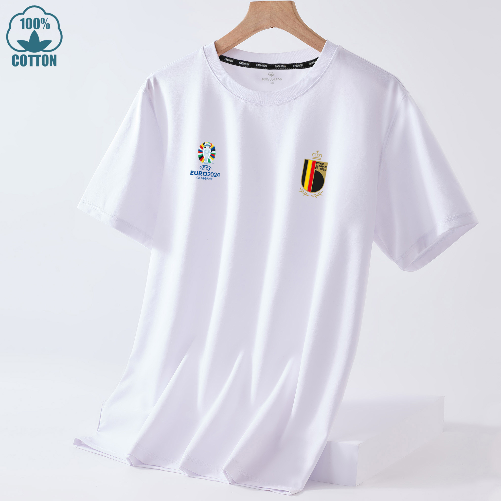 2024欧洲杯比利时队纯棉短袖T恤衫队服男女球迷服足球运动服球衣
