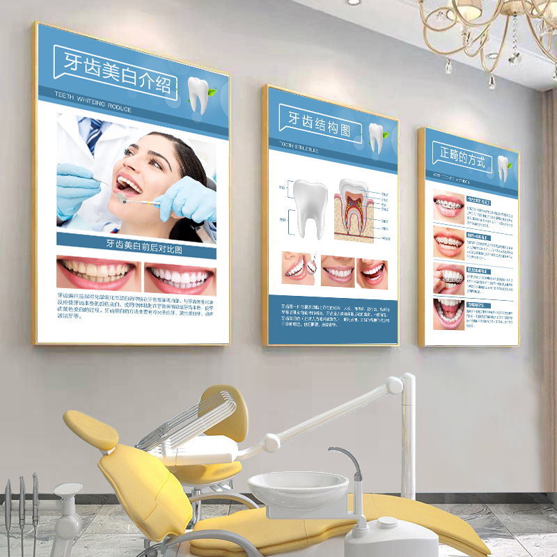 牙科口腔诊所挂画美牙宣传牙齿结构海报挂图墙面装饰画框高档KT板