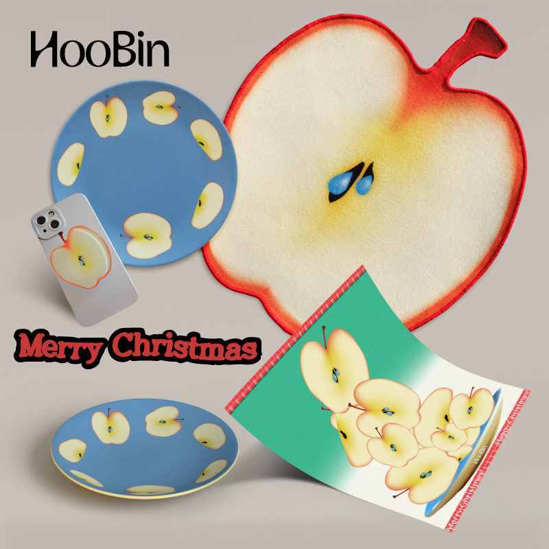 HooBin 圣诞苹果合集 地毯装饰海报餐盘气囊支架  插画可爱水果