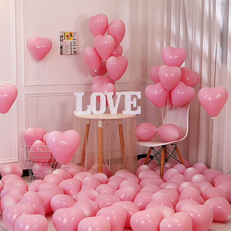 爱心气球布置女孩马卡龙心形桃心粉色场景生日粉色结婚装饰飘空