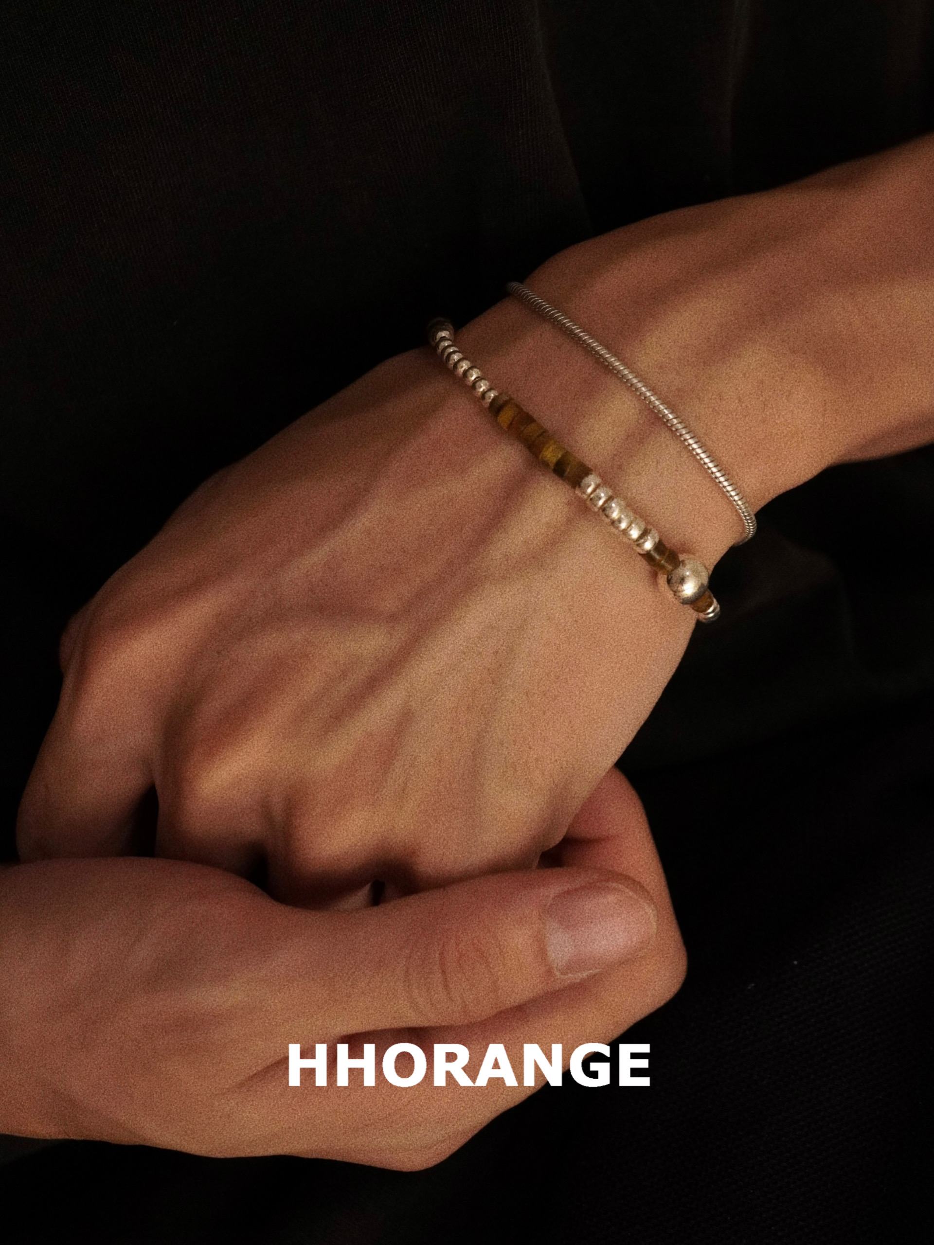 《卫星》HHORANGE原创小众纯银虎睛石串珠中性情侣百搭叠戴手链