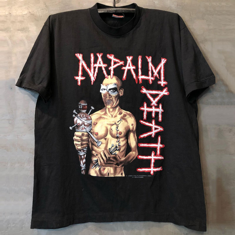 NAPALM碾核死亡金属乐队周边趣味创意潮牌印花短袖vintage古着T恤