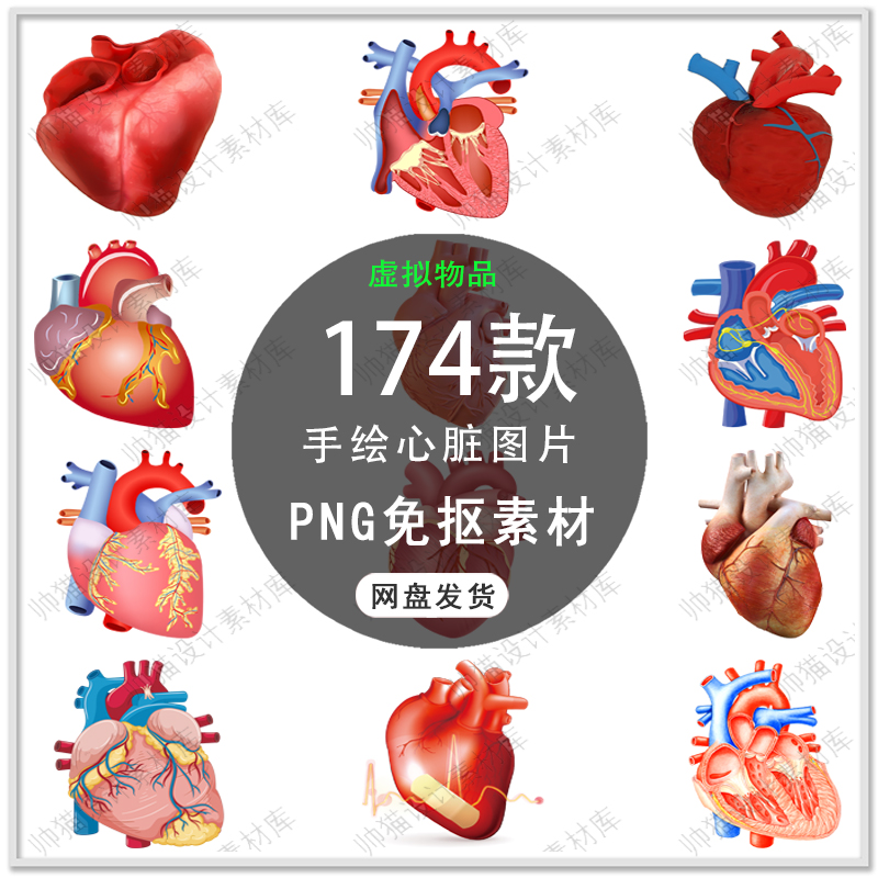 可爱卡通人体心脏内脏器官手绘心脏心率心电图插画PNG免扣素材