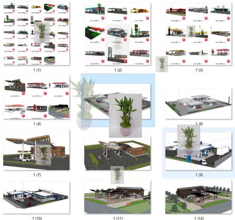 现代高速公路服务区加油站休息停车区建筑规划设计草图大师su模型