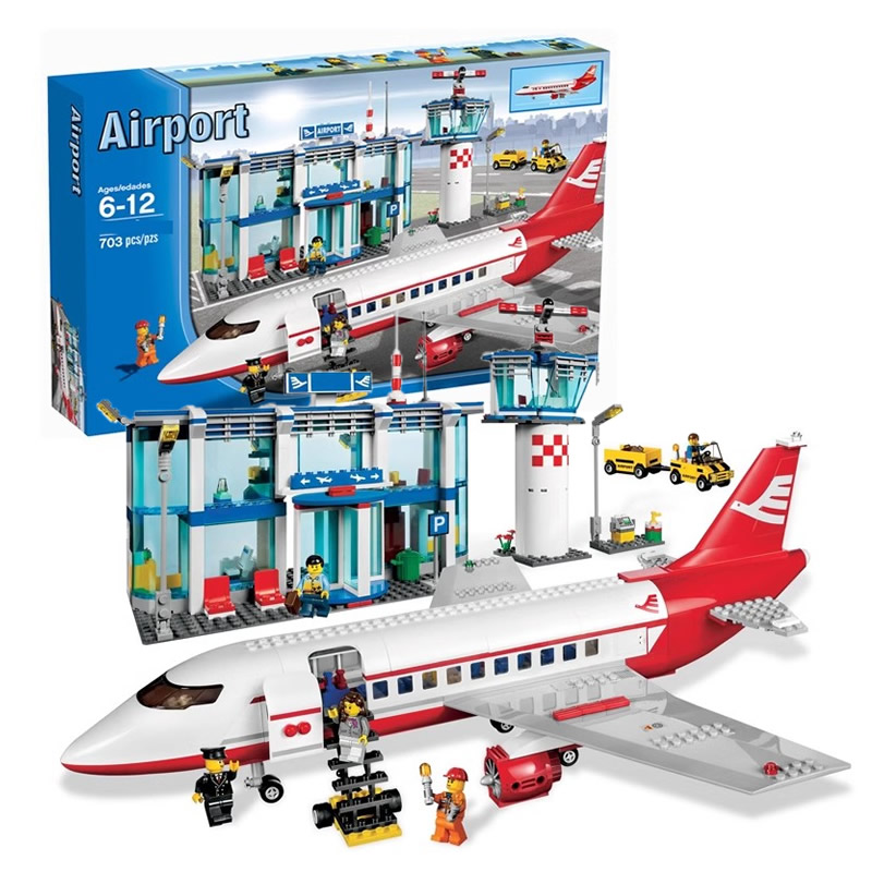 城市系列民用飞机场候机楼地勤客机兼容乐高男孩拼装积木玩具3182