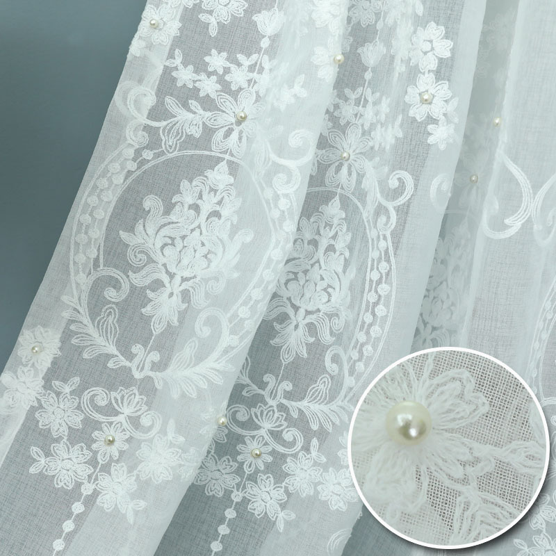 现代简约窗帘成品钉珠绣花白纱北欧风格客厅隔断卧室窗纱