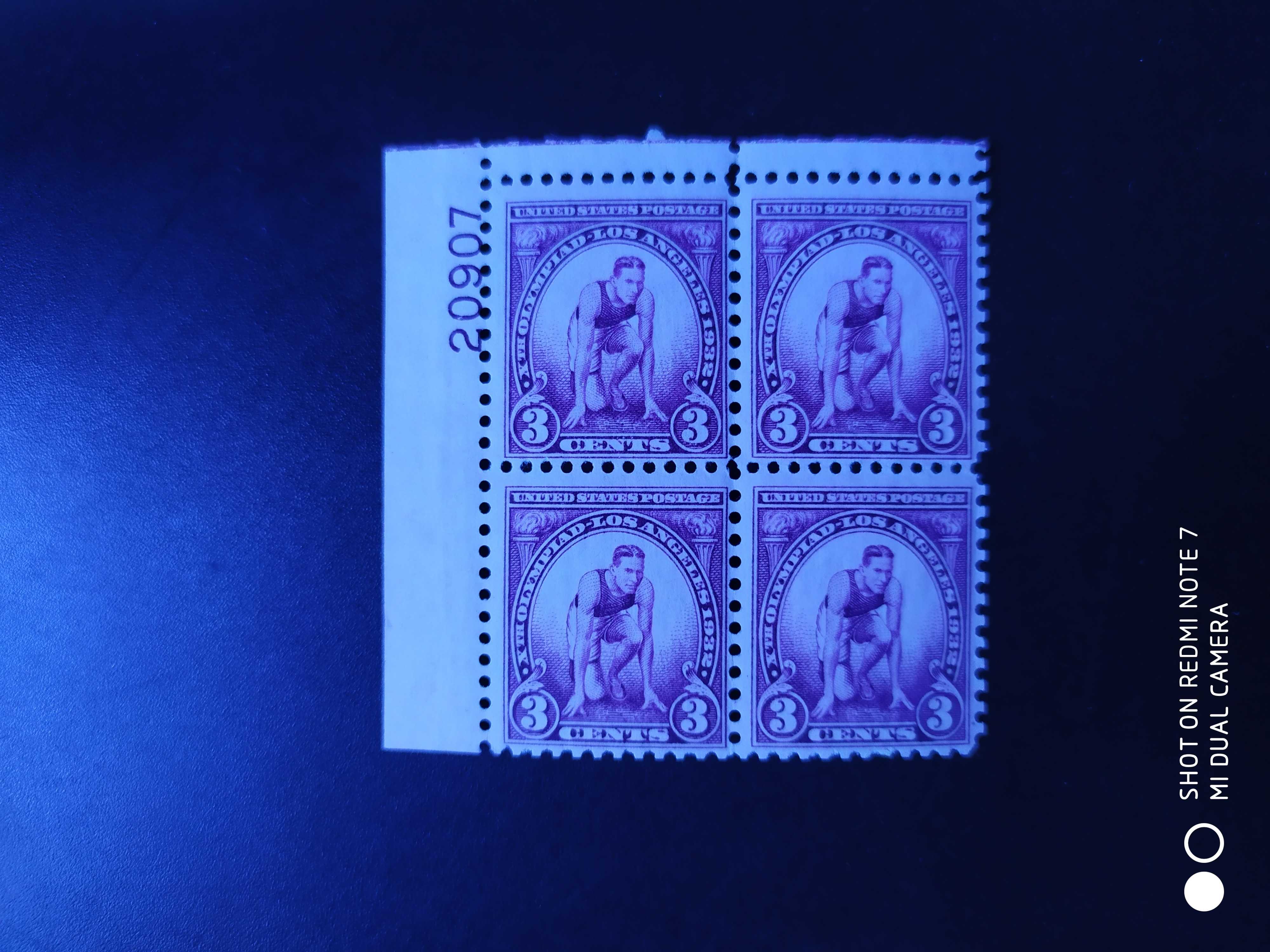 美国1932年奥会跑步邮票1新四方连（带版号）