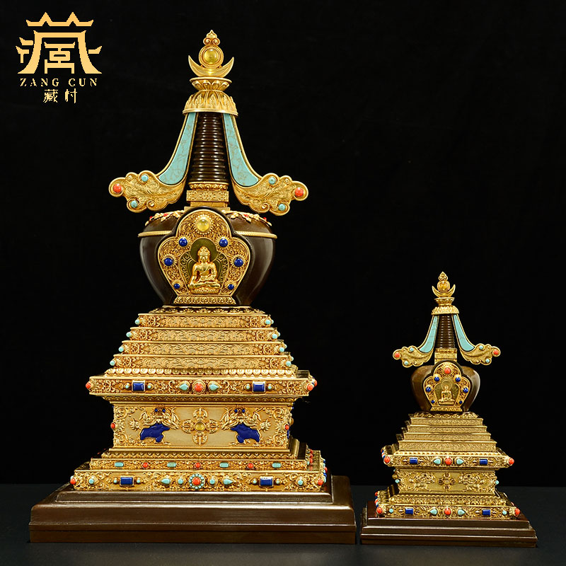 藏村家用菩提塔摆件客厅桌面装饰品全铜鎏金可七宝石噶当塔佛塔