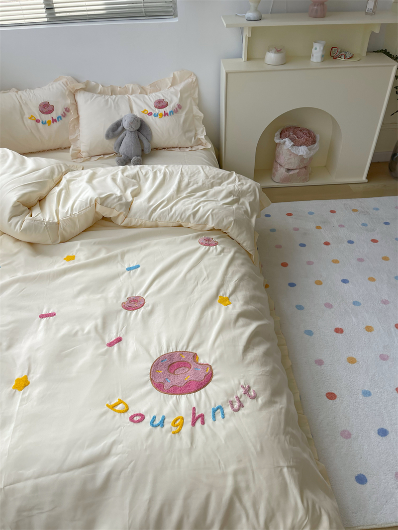 梨梦 酸奶甜甜圈 ins少女心水洗棉四件套柔软床单被套床上用品