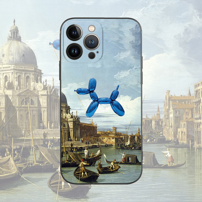 创意数字艺术油画蓝色气球美术适用iPhone13苹果12ProMAX手机壳11