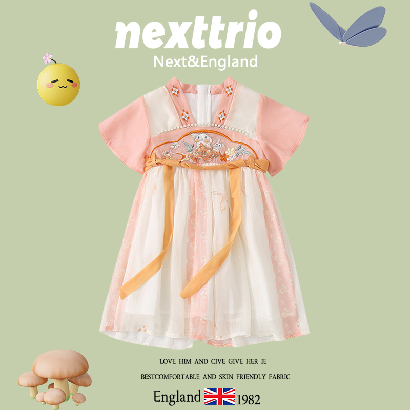 英国Next女童新中式连衣裙汉服夏季2024新款高端古装超仙唐装襦裙