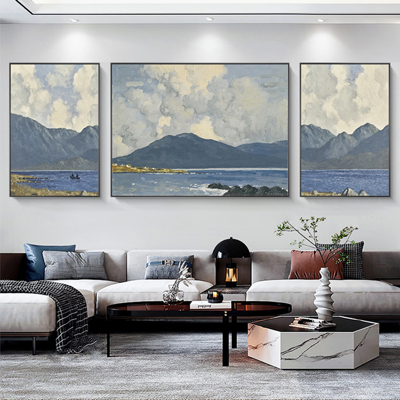 2024新款客厅装饰画抽象山水画北欧沙发背景墙挂画现代简约三联画