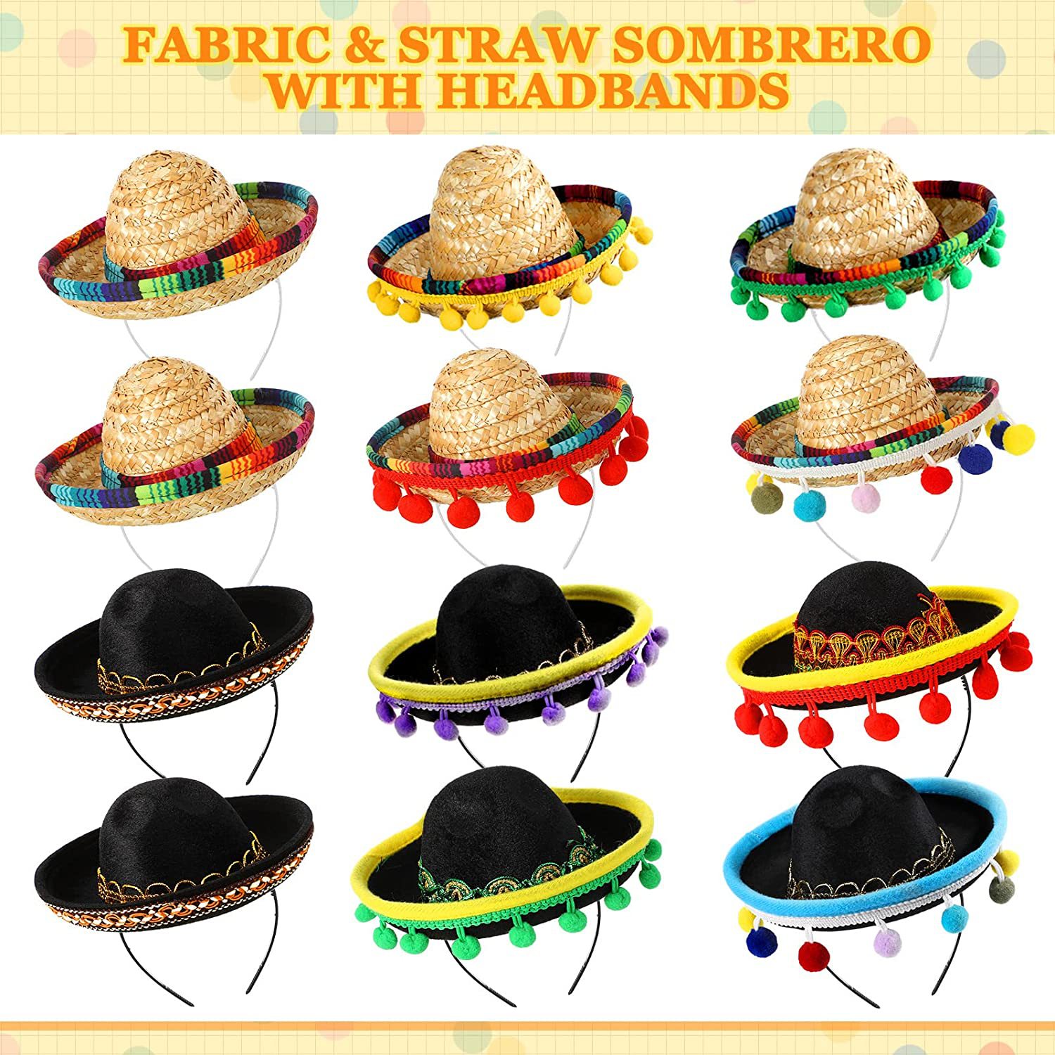 跨境亚马逊节日帽发箍狂欢节万圣节派对墨西哥小帽子