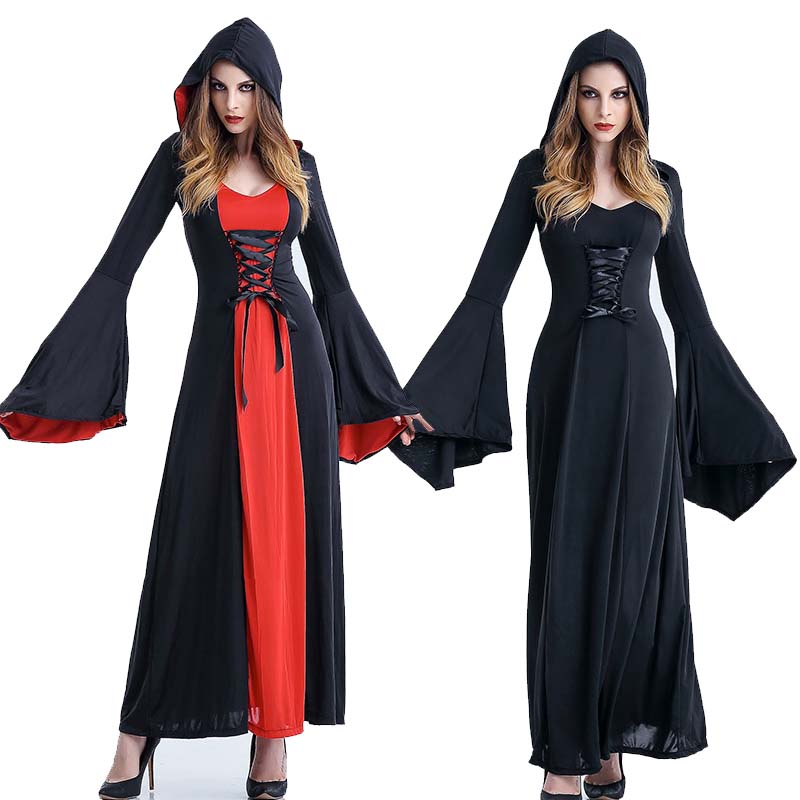 成人哥特吸血鬼cos服欧洲中世纪复古长袍万圣节连帽派对巫婆演出