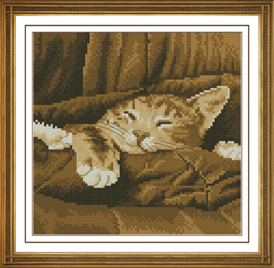 DMC绣线小小鱼D270 动物睡觉的猫可爱懒猫精准印花印布十字绣套件