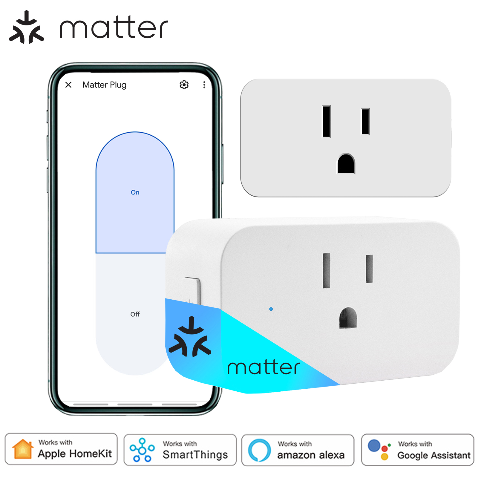 Matter智能插座插头16A美规兼容Homekit/Google/Alexa/SmartThing