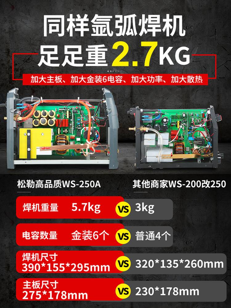 松勒WS-200A 250A逆变直流不锈钢220V电焊/氩弧焊机两用电焊机