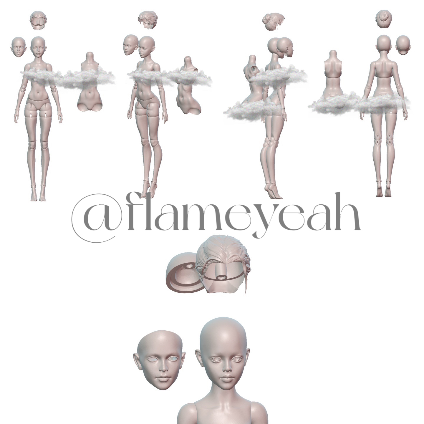 BJD4代女素体3D打印模型人物手办素材STL可动关节人偶建模娃娃