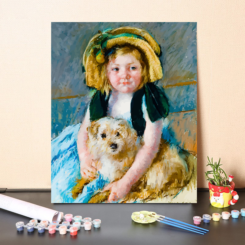 数字油画diy填充图形艺术家卡萨特经典名画人物母亲与孩子装饰画