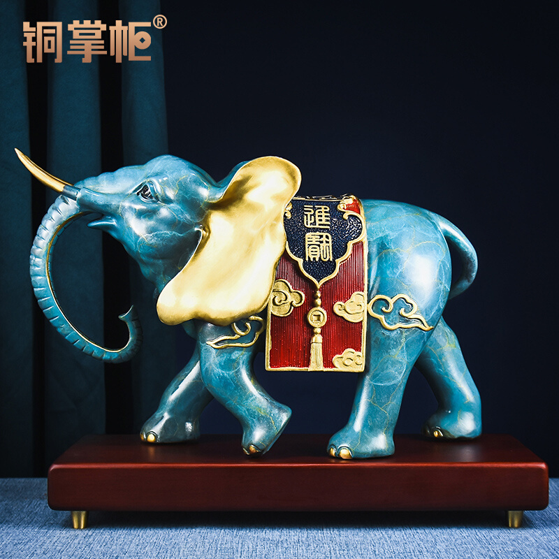 铜掌柜大象摆件一对彩铜故宫御象吸水大象铜象大号财客厅玄关装饰