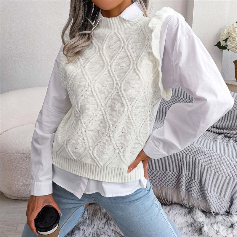 Womens rhombus knitted vest sweater with