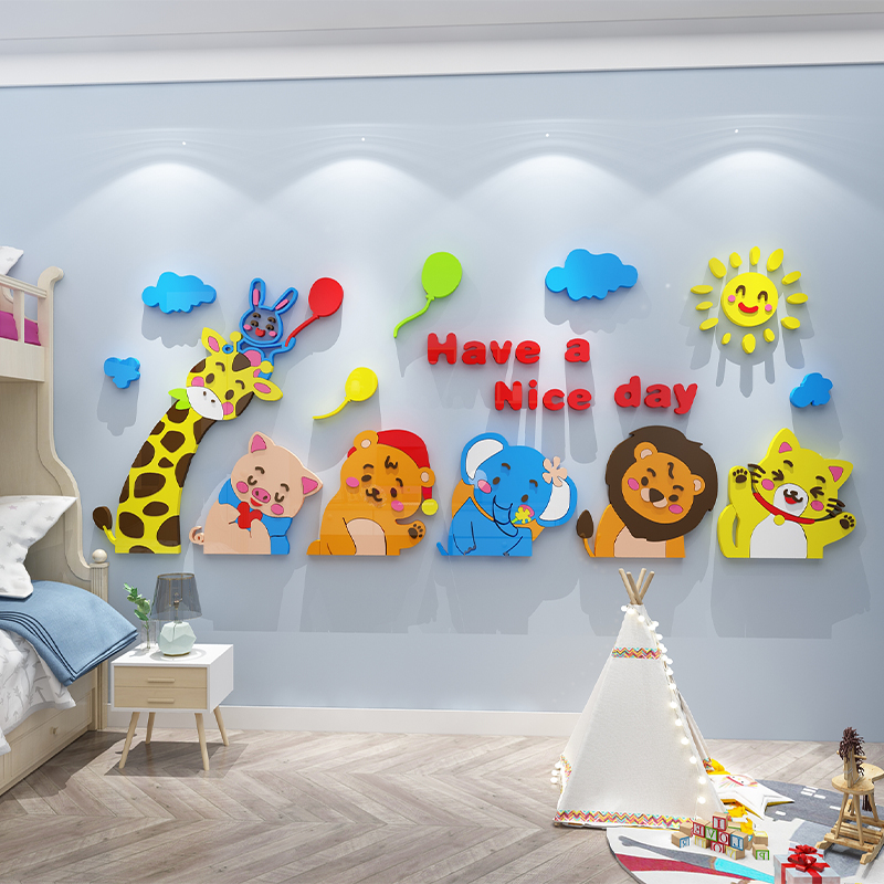 网红儿童房间布置墙面装饰男孩卧室游戏区女公主床头贴纸壁画互动