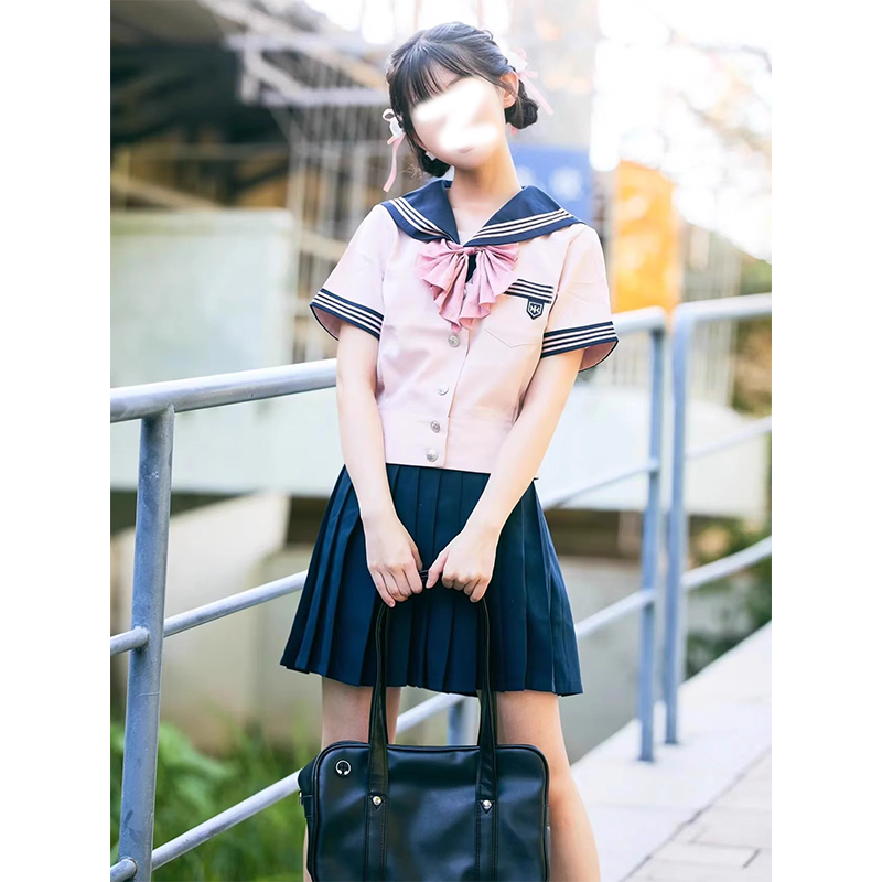 粉色Polo领短袖衬衫女夏季日系学院风洛丽塔收腰短款jk水手服上衣