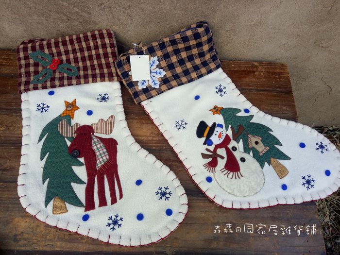 复古做旧美式乡村毛绒布艺圣诞雪人格子袜子挂件圣诞袜节日装饰品