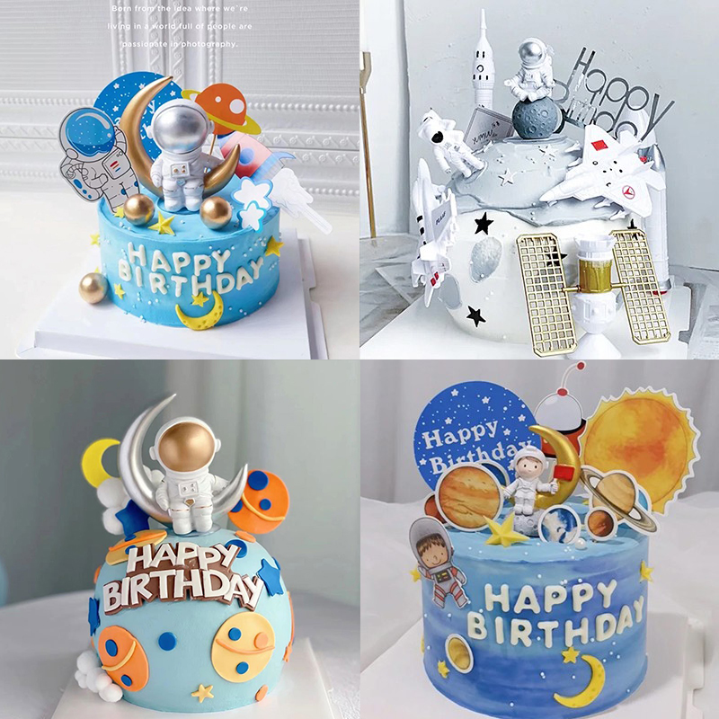 宇航员玩偶摆件烘焙男孩太空人蛋糕装饰酷炫星球宇宙银河插牌插件