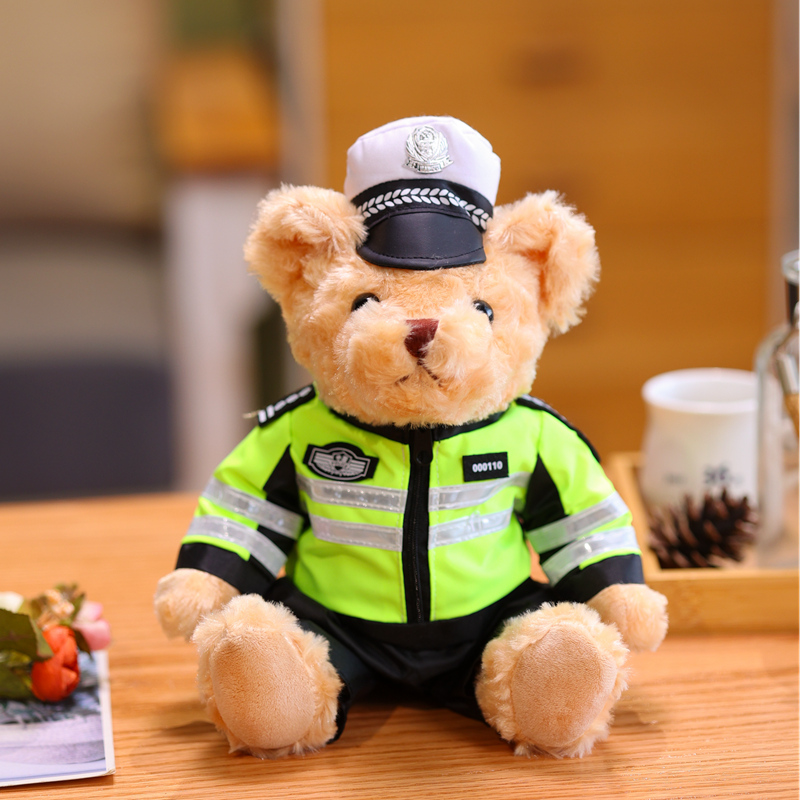 网红警察小熊公仔铁骑交警熊毛绒玩具消防警察熊玩偶女生生日礼物