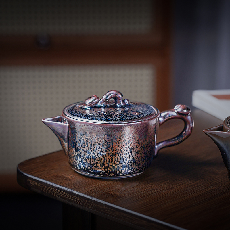 铁胎建阳建盏茶壶单壶油滴如意壶断水泡茶烧水家用宽口白茶陶瓷壶
