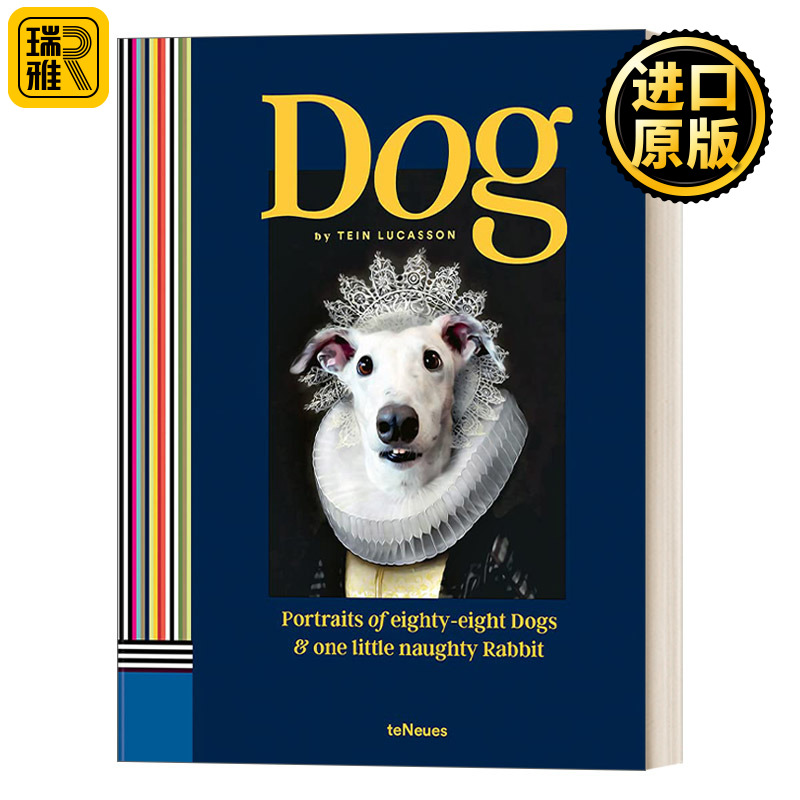 英文原版 狗 八只狗和一只淘气小兔子的画像 画册英文版进口书