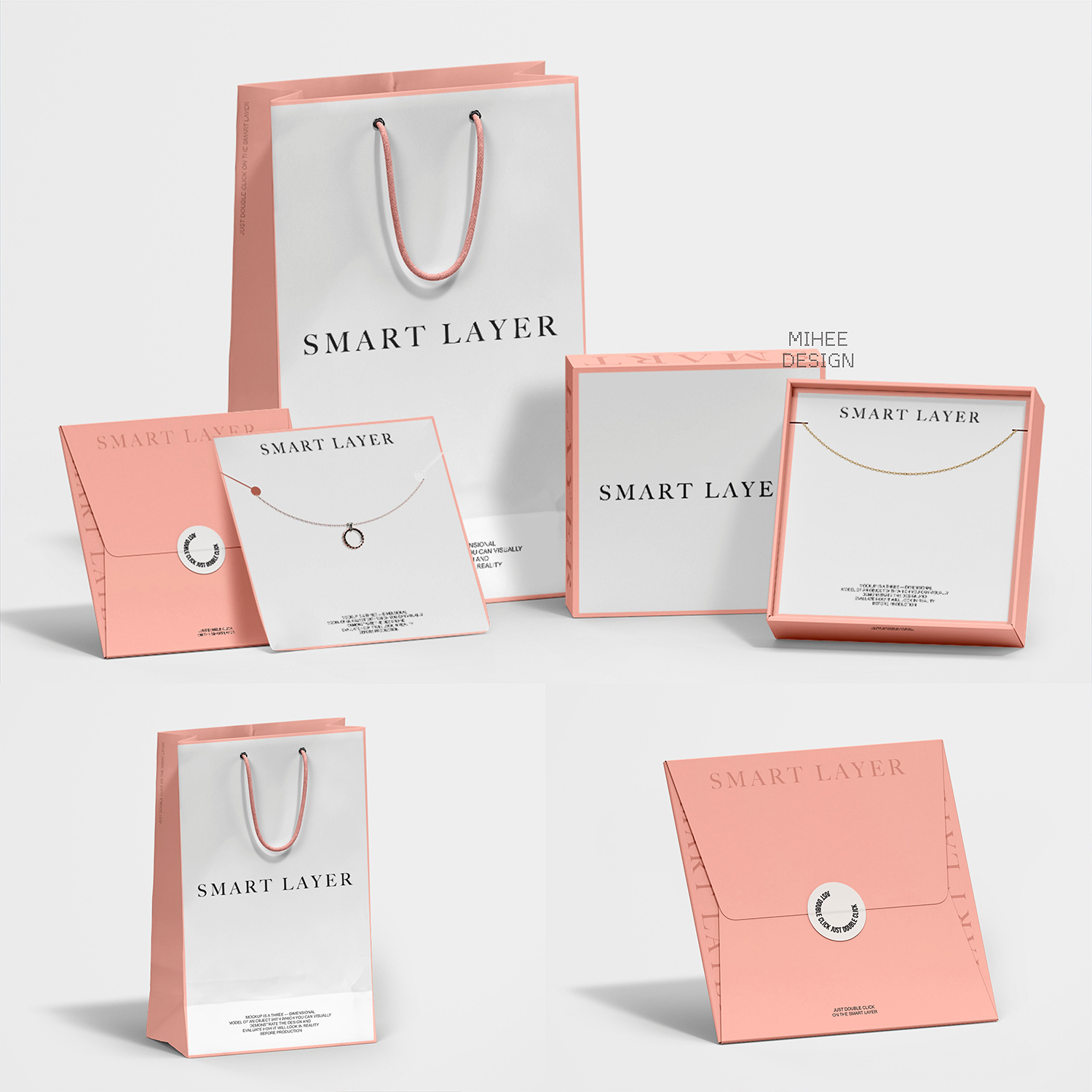 5款质感雅珠宝包装盒纸盒纸袋购物袋手提袋场景组合PSD样机可贴图