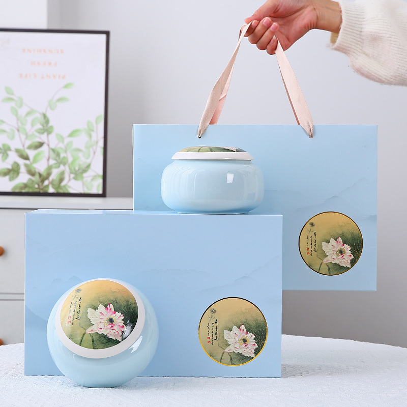 春茶茶叶包装礼盒空盒陶瓷茶叶罐红绿茶密封存储防潮罐家用可定制