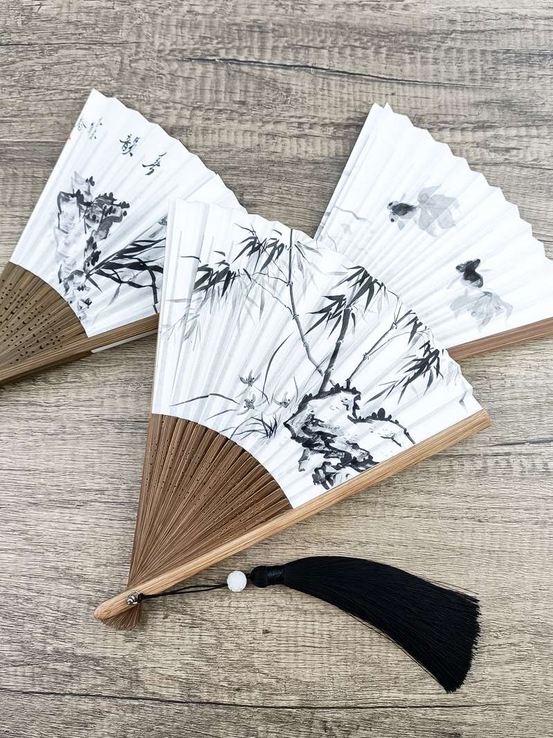 古风中国风扇子折扇水墨画兰花竹子荷花双面纸扇日式和风折叠扇男