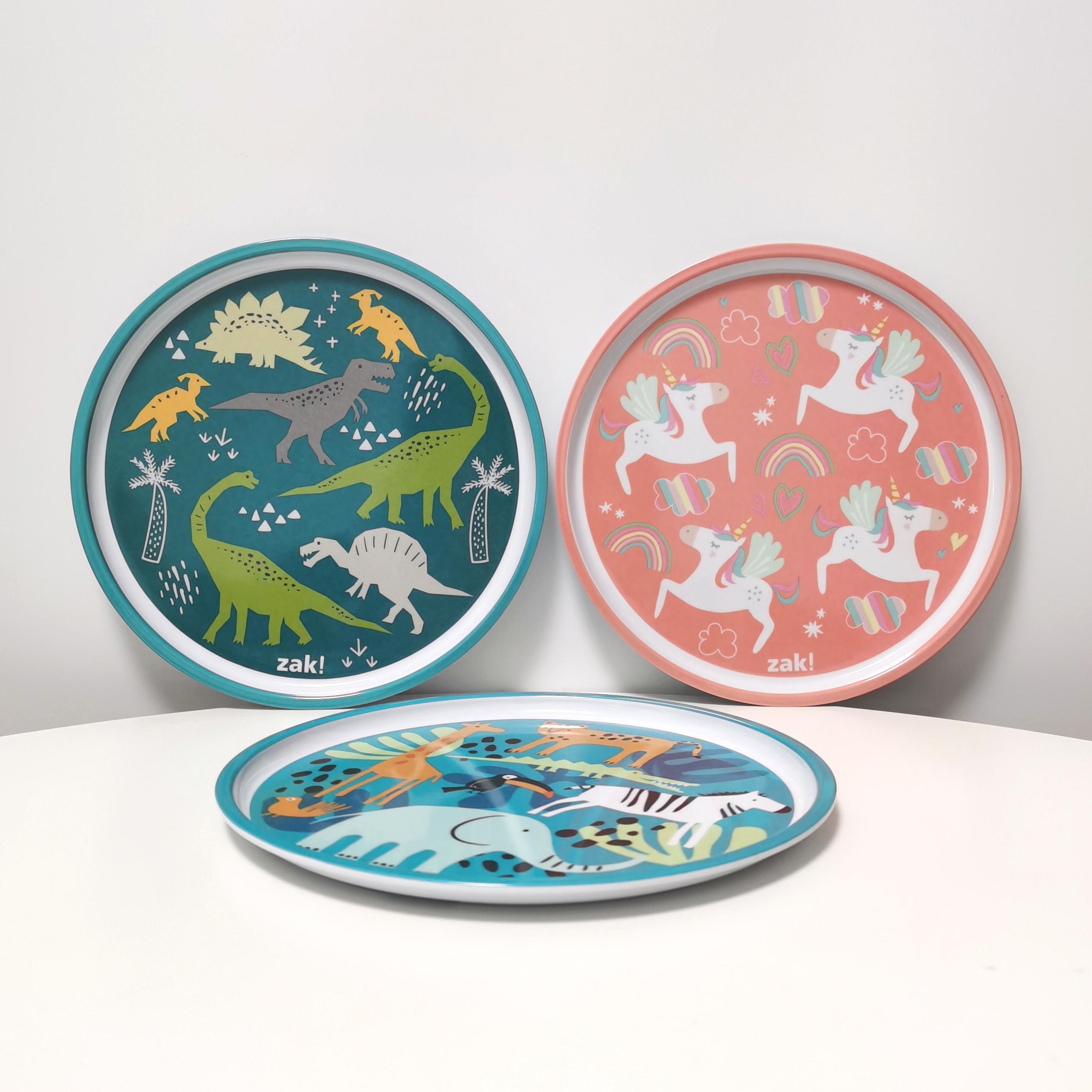 出口美国订单可爱卡通儿童餐盘恐龙动物图案圆盘子公主系列浅平盘