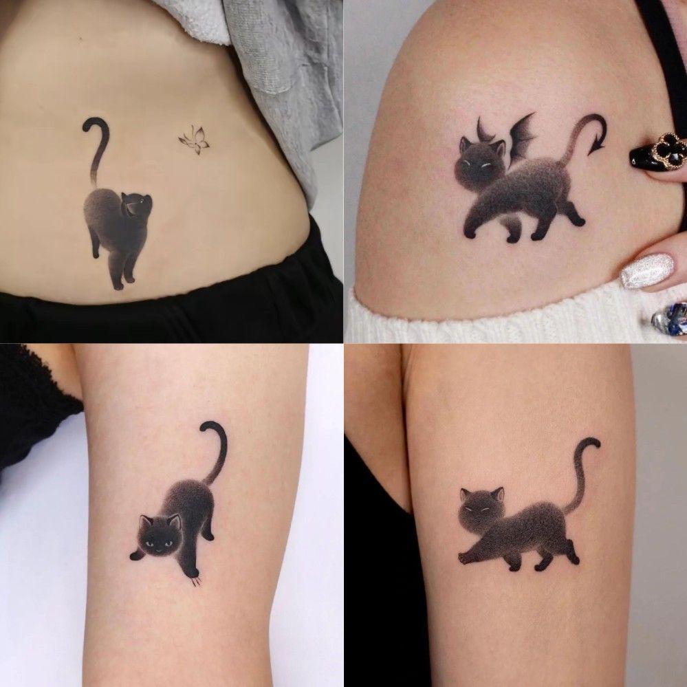 萌宠猫咪纹身贴可爱个性月亮上的黑猫慵懒小清新男女防水持久贴纸