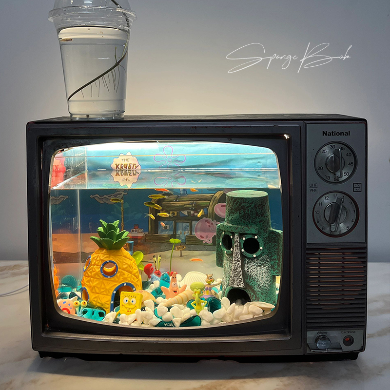 鱼缸背景贴纸3d背景纸画高清图海绵宝宝鱼缸造景摆件珊瑚鱼假山