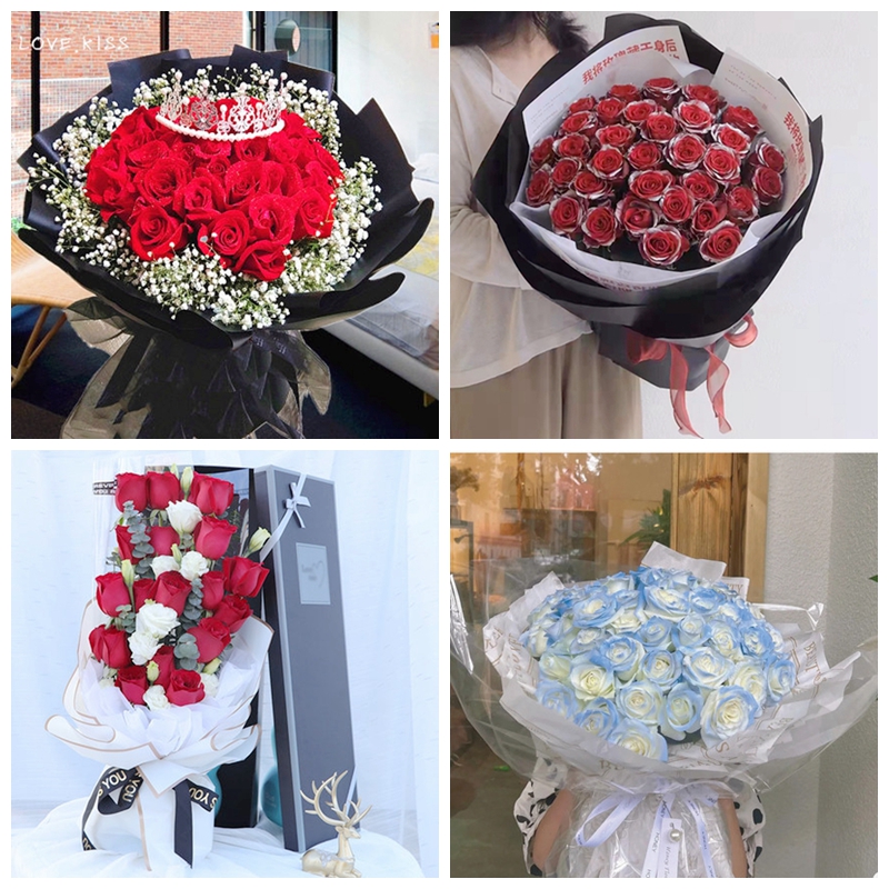 深圳光明新区公明龙华街道送生日碎冰蓝红玫瑰花束同城鲜花店表白