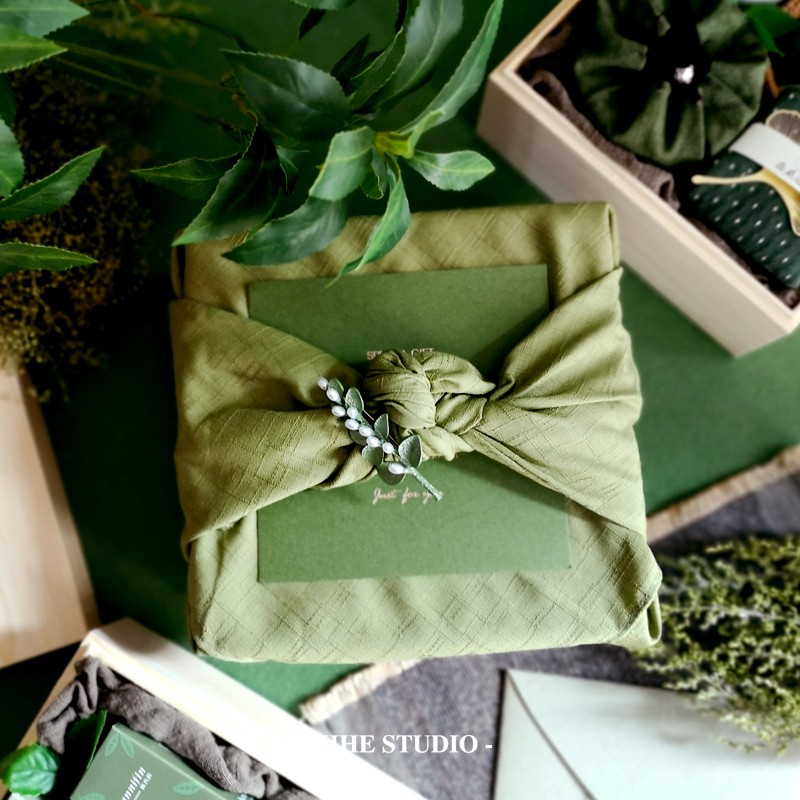新品森系水草绿中式茶艺主题风吕敷商务婚礼活动派对伴手礼成品