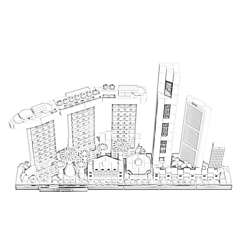 20057新加坡天际线地标建筑摆件街景系列小颗粒拼装积木模型玩具