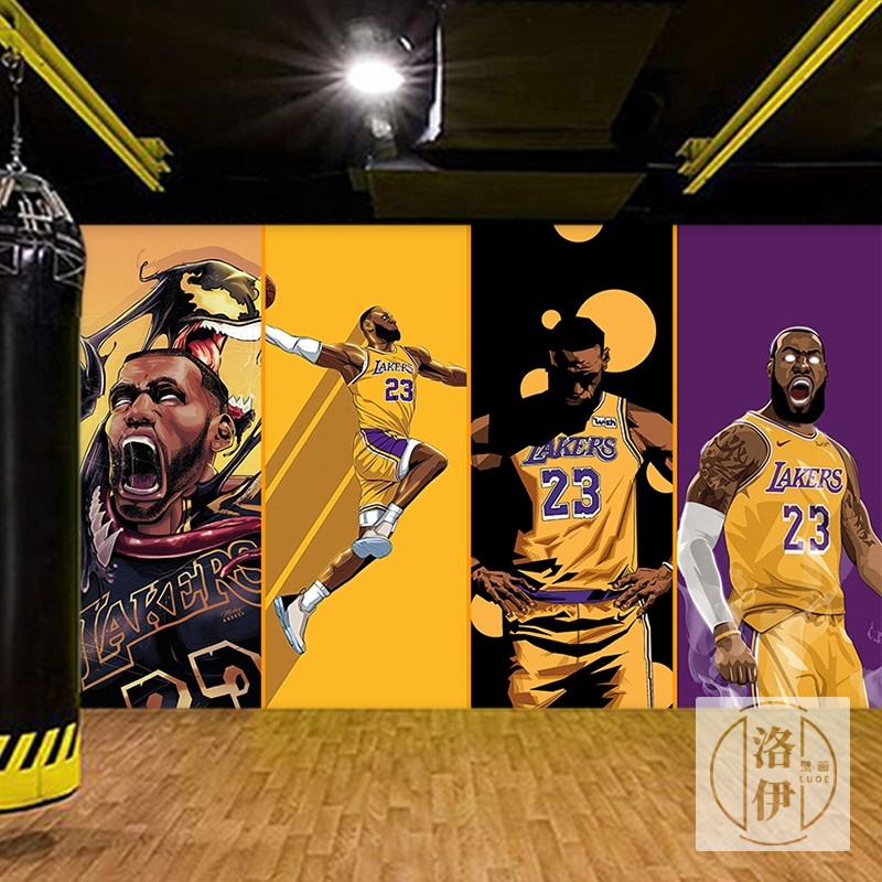 NBA球星壁纸湖人队詹姆斯科比库里海报装饰画篮球馆装修背景墙纸