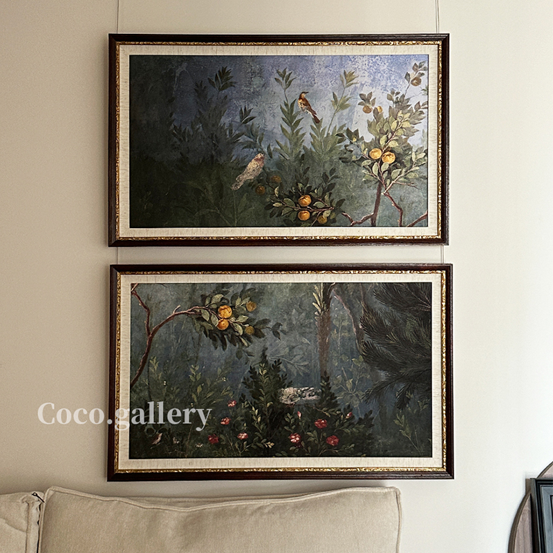 可可的画廊庞贝壁画秘密花园花鸟花卉小众复古艺术背景墙装饰画