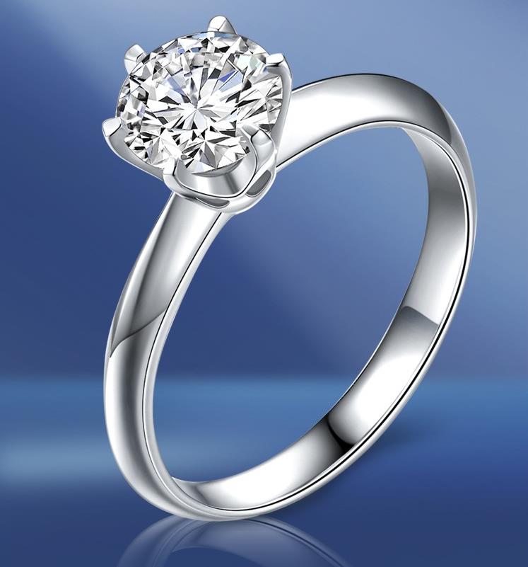D色18k白金莫桑钻石戒指女钻戒经典六爪1克拉时尚情侣结婚求婚戒