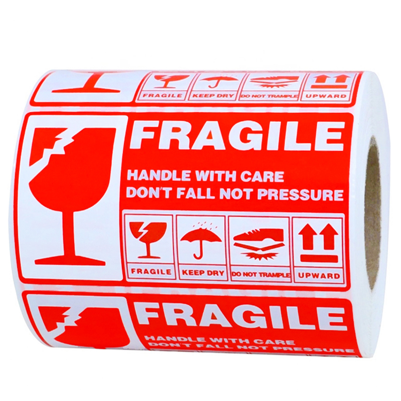 300贴/卷红色易碎警告标签贴纸小心轻放用于运输和包装不干胶标签