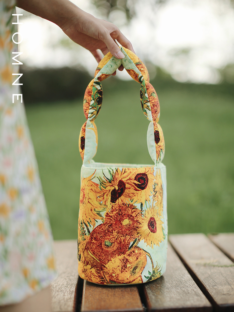 弘娜后印象派梵高周边向日葵艺术帆布包充棉肩带水桶包女手提包袋